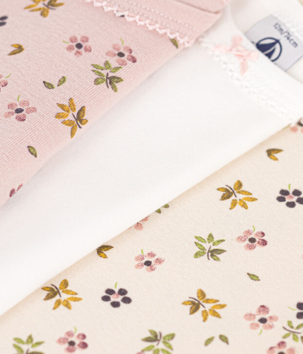 Juego de 3 bodis de algod&oacute;n de manga larga con flores para beb&eacute; multicolor