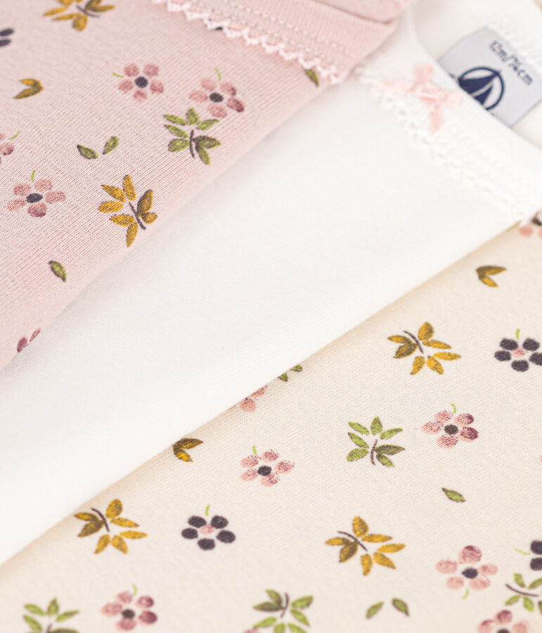 Juego de 3 bodis de algod&oacute;n de manga larga con flores para beb&eacute; multicolor