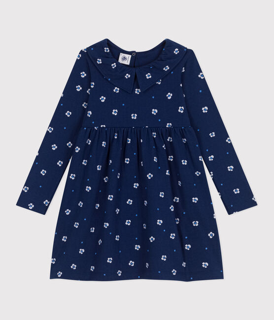 Vestido infantil de manga larga de algodón con flores azul MEDIEVAL/blanco MULTICO