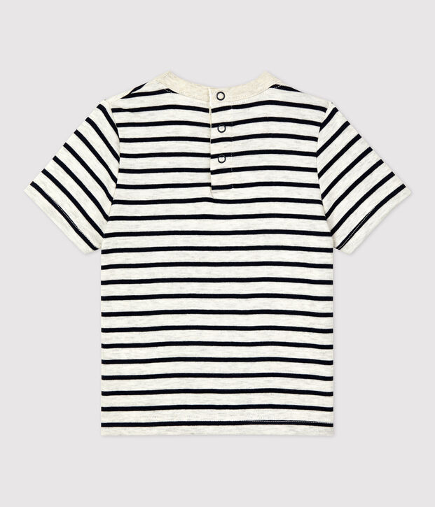 Camiseta de manga corta a rayas de algod&oacute;n para beb&eacute; beige/azul