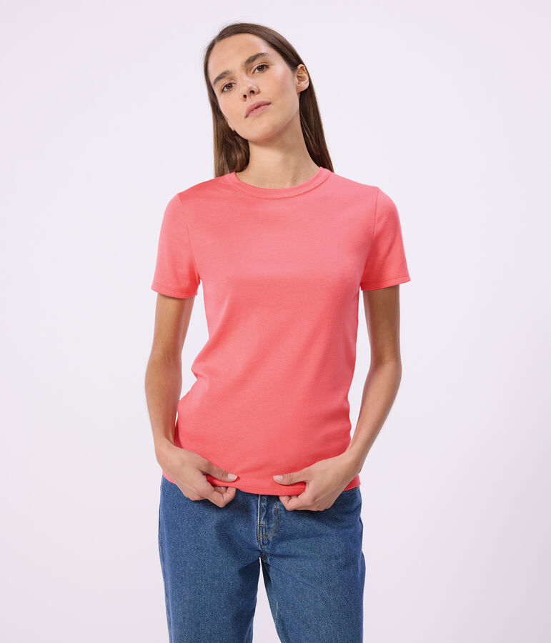 Camiseta lisa de algod&oacute;n de manga corta para mujer rosa