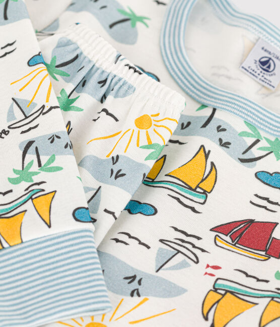 Pijama de algodón de explorador para niño/niña blanco MARSHMALLOW/blanco MULTICO