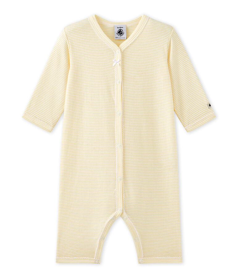 Pijama sin pies milrayas para beb&eacute; ni&ntilde;a amarillo TEMPETE/blanco MULTICO