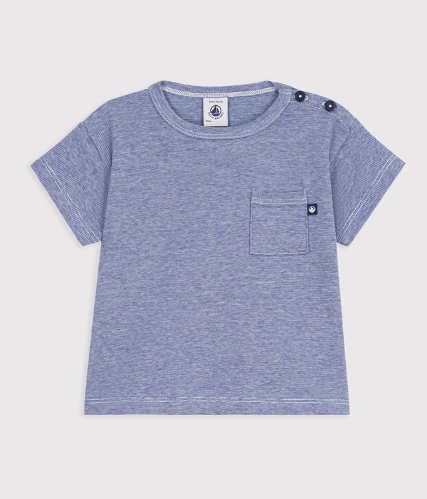 Camiseta de manga corta de algod&oacute;n a rayas para beb&eacute; azul/blanco