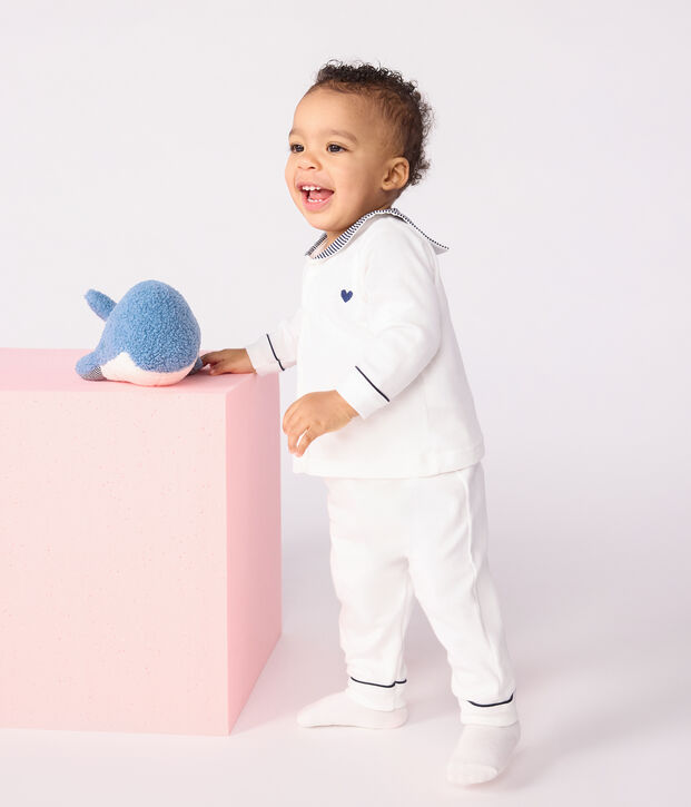 Pijama de 2 piezas de algod&oacute;n para beb&eacute; (unisex) con cuello marinero blanco