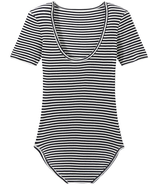 Body de algodón de efecto segunda piel para mujer azul SMOKING/blanco LAIT