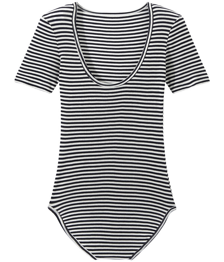 Body de algod&oacute;n de efecto segunda piel para mujer azul SMOKING/blanco LAIT