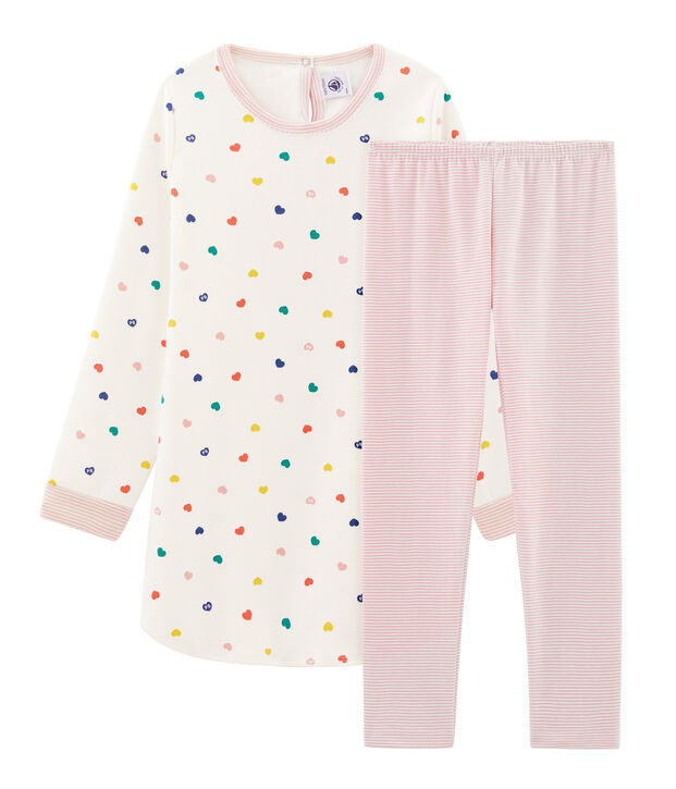 Camis&oacute;n de manga larga de corazones para ni&ntilde;a de punto doble cara blanco/multicolor
