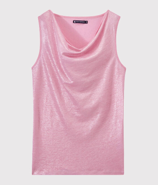 Camiseta sin mangas de lino para mujer rosa BABYLONE/gris ARGENT