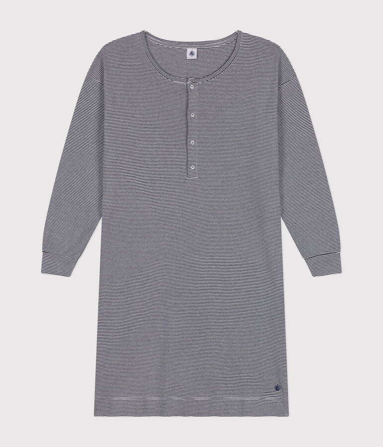 Camis&oacute;n de algod&oacute;n a rayas para mujer azul SMOKING/blanco MARSHMALLOW