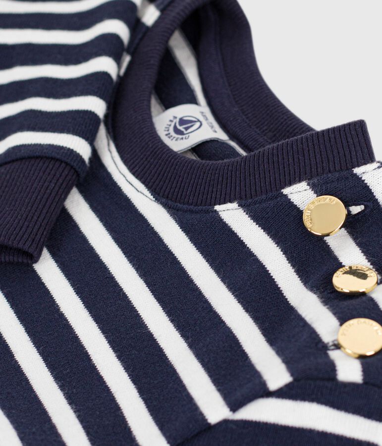 Vestido infantil de manga larga de algod&oacute;n azul/blanco