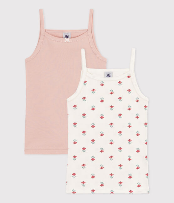 Juego de 2 camisetas de tirantes de algodón con flores para niña variante 1