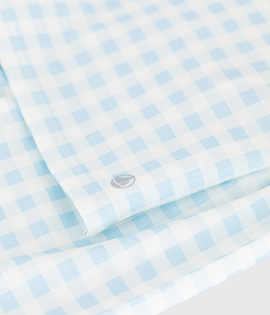 Pijama corto de algodón fino con estampado vichy para niña azul MARSHMALLOW/blanco GOMME