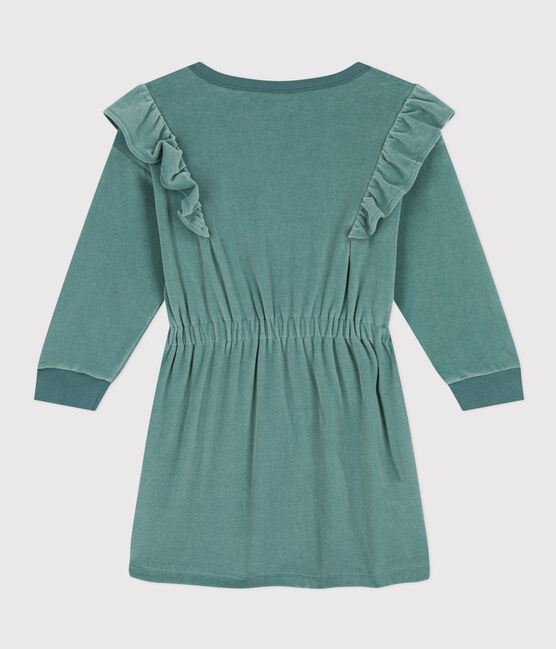 Vestido de manga larga de rizo de terciopelo liso de niña verde BRUT