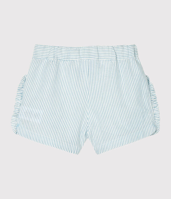 Pantalón corto de mil rayas para bebé niña blanco MARSHMALLOW/azul ACIER