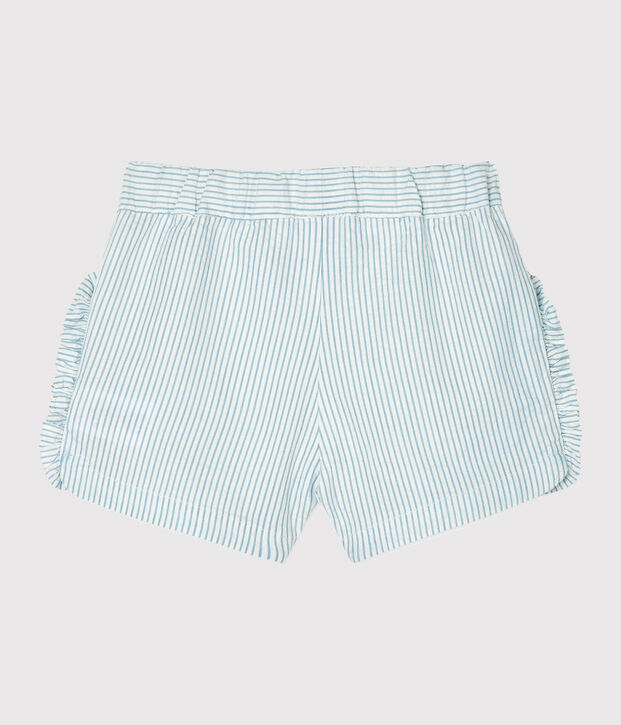 Pantal&oacute;n corto de mil rayas para beb&eacute; ni&ntilde;a blanco/azul