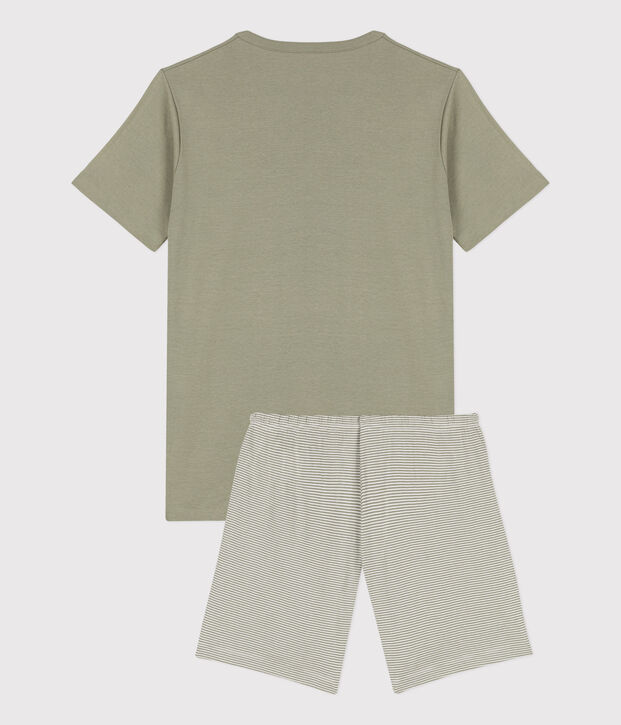 Pijama corto de algod&oacute;n milrayas para ni&ntilde;o verde/blanco