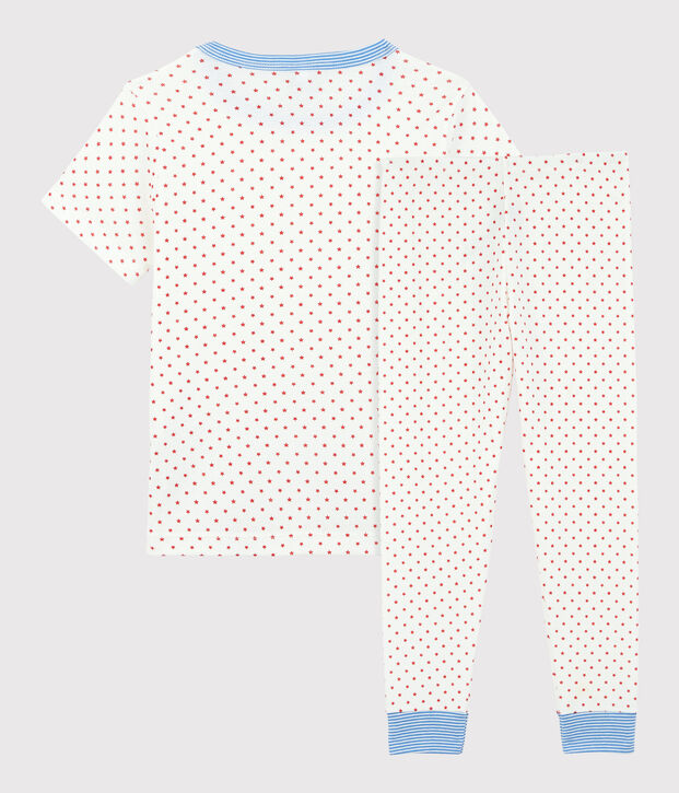 Pijama de manga corta con estrellas rojas de algod&oacute;n org&aacute;nico de ni&ntilde;o blanco/rojo