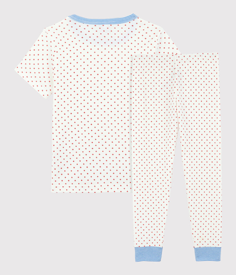 Pijama de manga corta con estrellas rojas de algod&oacute;n org&aacute;nico de ni&ntilde;o blanco/rojo