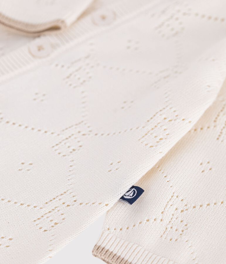 Pelele largo de punto tricotado de algod&oacute;n calado para beb&eacute; crudo