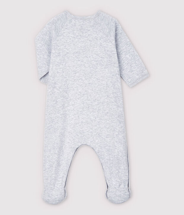 Pijama enterizo gris jaspeado de beb&eacute; de algod&oacute;n ecol&oacute;gico gris