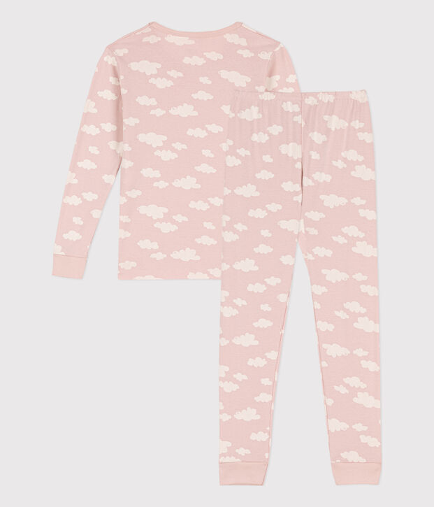 Pijama de algod&oacute;n ajustado para ni&ntilde;a rosa/blanco