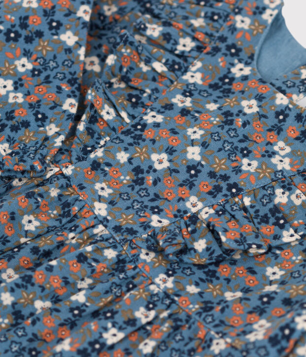 Vestido estampado de manga larga de gasa de algod&oacute;n para beb&eacute; azul/multicolor