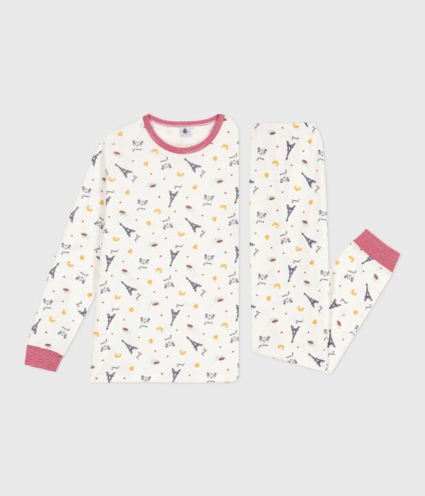 Pijama infantil de algod&oacute;n con estampado de Par&iacute;s blanco/multicolor