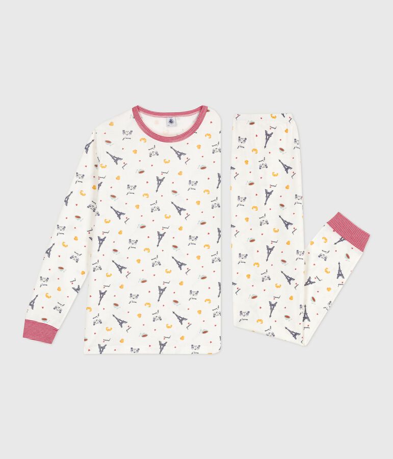 Pijama infantil de algod&oacute;n con estampado de Par&iacute;s blanco/multicolor
