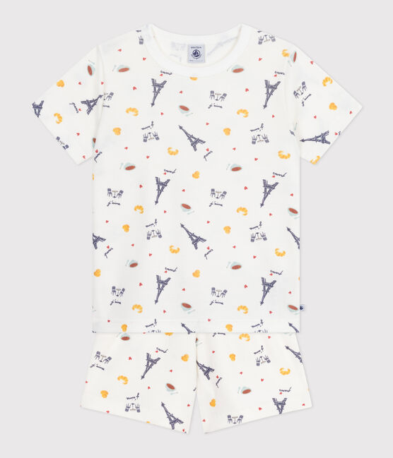 Pijama infantil corto de algodón con estampado de París blanco MARSHMALLOW/blanco MULTICO