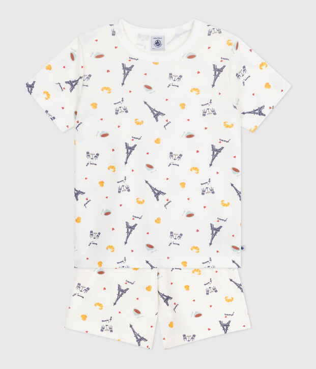 Pijama infantil corto de algod&oacute;n con estampado de Par&iacute;s blanco/multicolor