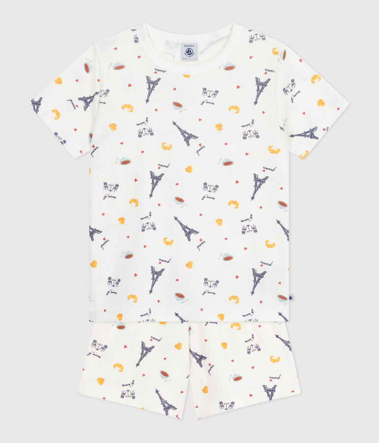 Pijama infantil corto de algod&oacute;n con estampado de Par&iacute;s blanco/multicolor