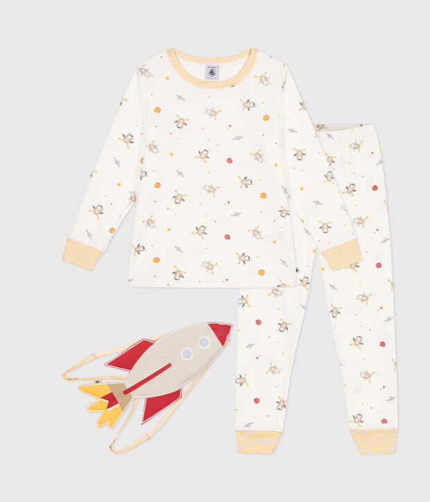 Pijama disfraz infantil de algod&oacute;n con estampado espacial blanco/multicolor