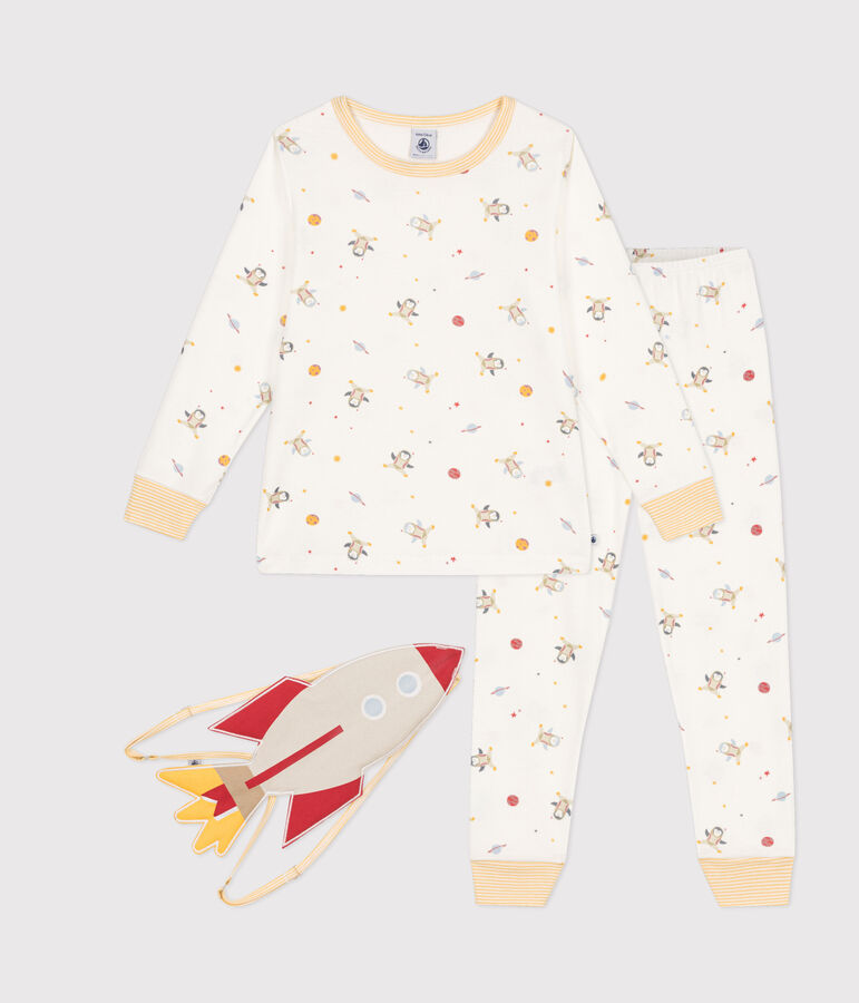 Pijama disfraz infantil de algod&oacute;n con estampado espacial blanco/multicolor