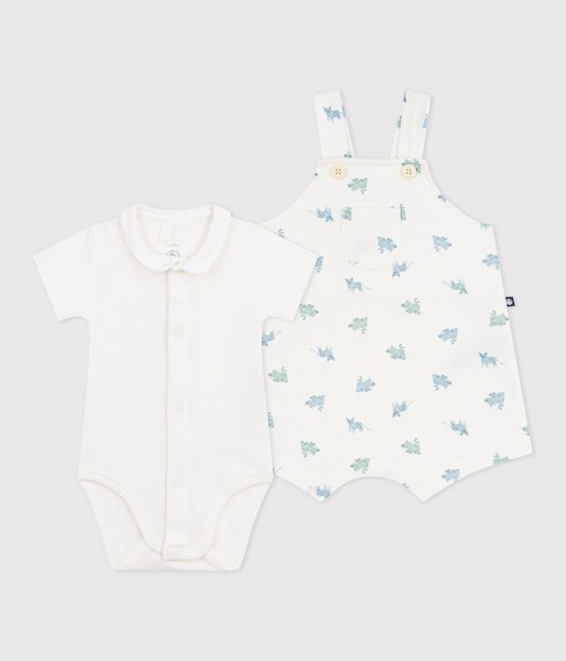 Conjunto de peto/body de algod&oacute;n con estampado de animales para beb&eacute; blanco/multicolor