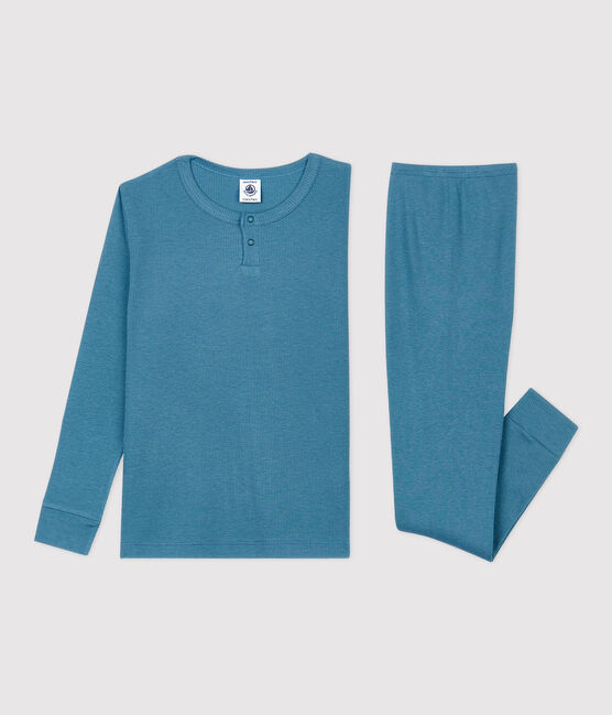Pijama liso de niña/niño algodón y lyocell azul POLOCHON