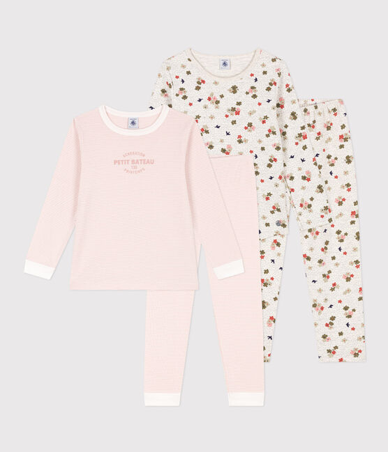 Juego de 2 pijamas de algodón con flores y rayas para niña variante 1