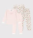 Juego de 2 pijamas de algodón con flores y rayas para niña