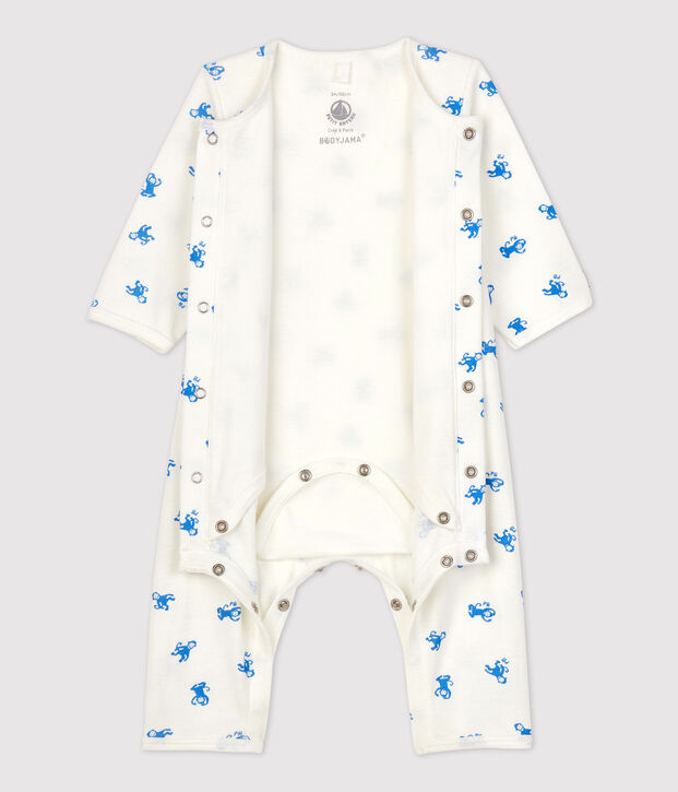 Bodyjama sin pies de algod&oacute;n org&aacute;nico para beb&eacute; blanco/azul