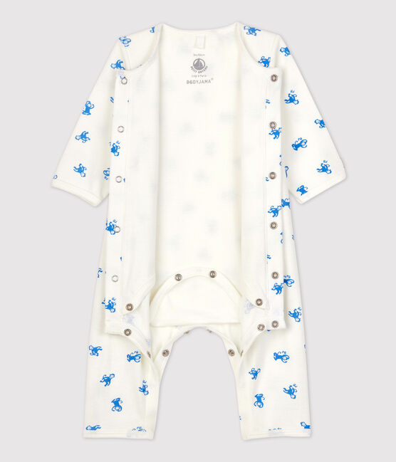 Bodyjama sin pies de algodón orgánico para bebé blanco MARSHMALLOW/azul BRASIER