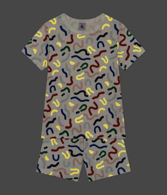 Pijama corto infantil con estampado fosforescente de algodón blanco MARSHMALLOW/blanco MULTICO