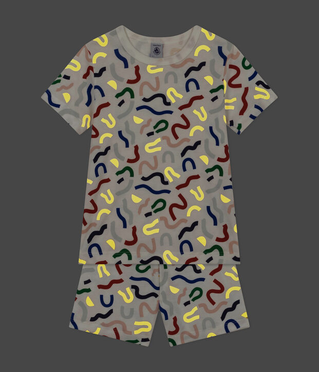 Pijama corto infantil con estampado fosforescente de algod&oacute;n blanco/multicolor
