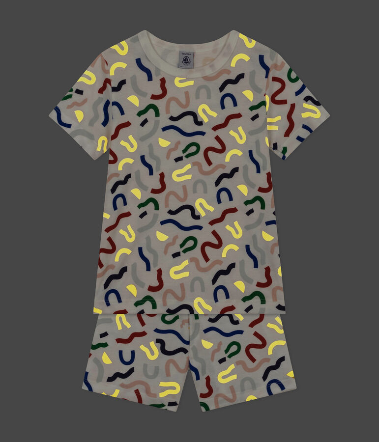 Pijama corto infantil con estampado fosforescente de algod&oacute;n blanco/multicolor