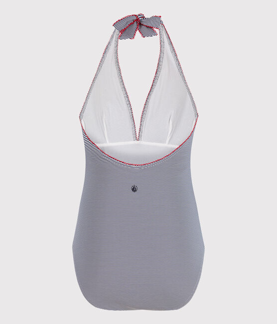 Bañador de una pieza a rayas para mujer azul MEDIEVAL/blanco MARSHMALLOW