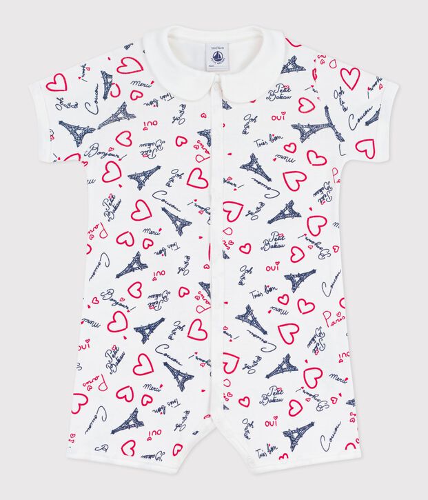 Mono corto de algod&oacute;n con cuello y estampado de Par&iacute;s para beb&eacute; blanco/multicolor