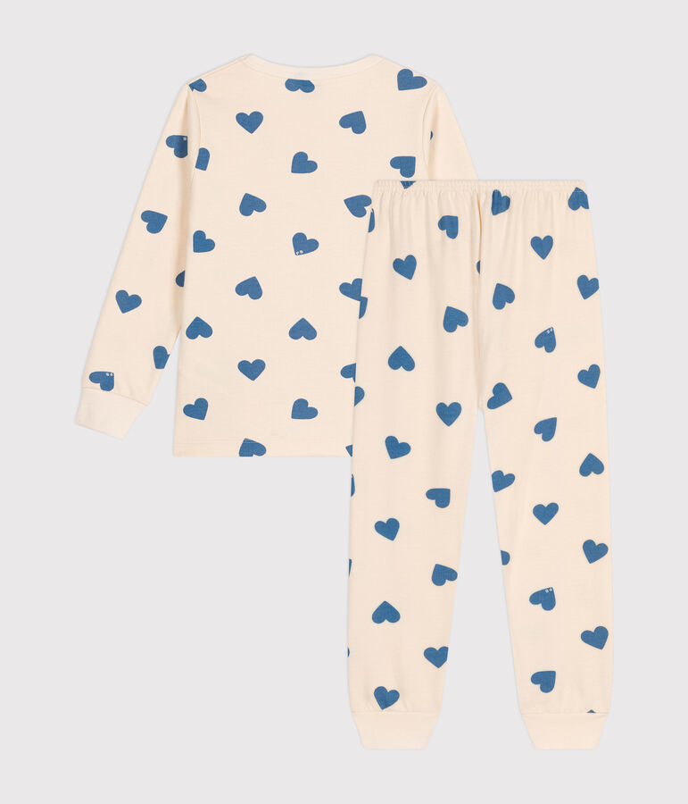 Pijama infantil de felpa cepillada con estampado de corazones crudo/azul