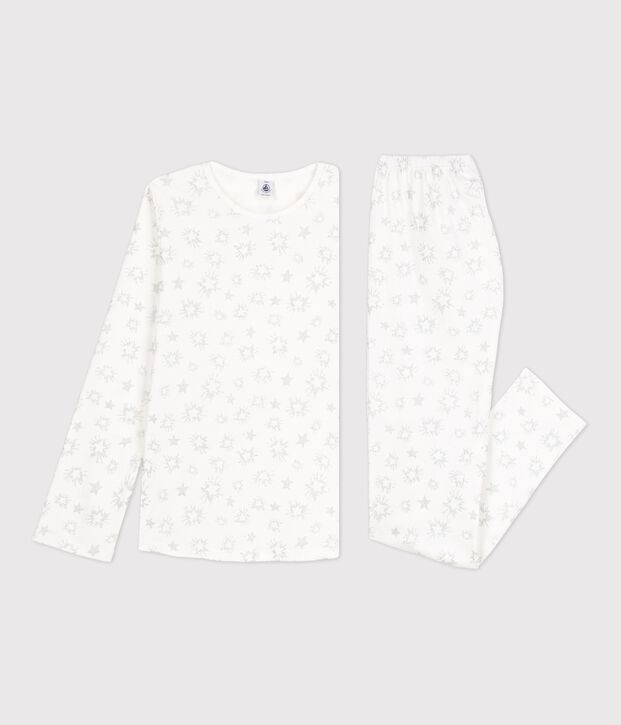Pijama con estampado de estrellas de ni&ntilde;a de algod&oacute;n blanco/multicolor