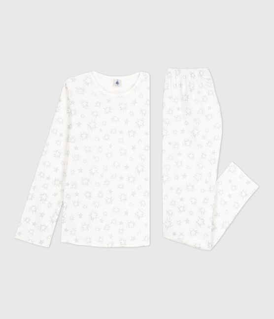 Pijama con estampado de estrellas de niña de algodón blanco MARSHMALLOW/blanco MULTICO