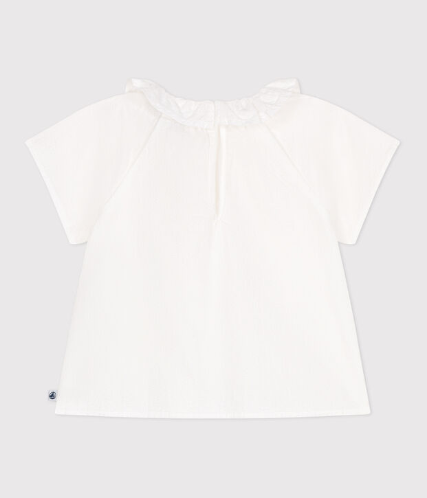 Blusa de manga corta de seersucker a rayas para beb&eacute; blanco