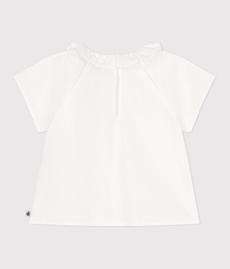 Blusa de manga corta de seersucker a rayas para beb&eacute; blanco